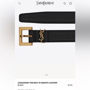 Authentic Saint Laurent Cassandra Slim Black Belt size 90